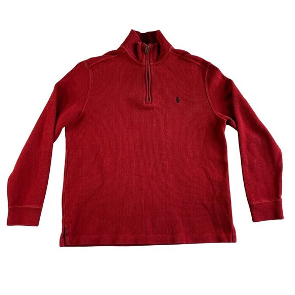 Ralph Lauren Polo Sweater Mens Medium Red Maroon 1/4‎ Zip Pullover Casua… - Picture 1 of 11